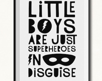 Superheroes in Disguise Printable / Superhero Print / Superhero Printable / Monochrome Print / Little Boys Print / Little Boys Room Decor