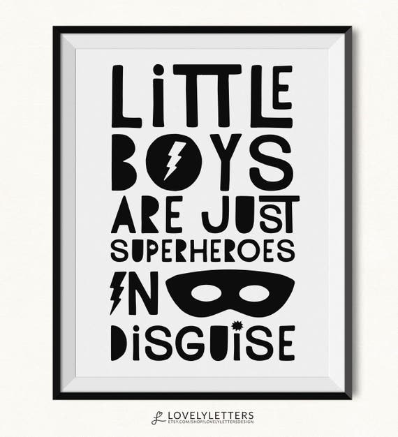 Superheroes in Disguise Printable / Superhero Print / Superhero Printable / Monochrome Print / Little Boys Print / Little Boys Room Decor Il_570xn