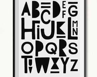 Alphabet Printable / Alphabet Print / DIGITAL / Monochrome Alphabet / Monochrome Print / ABC Print / ABC Wall Art / Abc's Printable