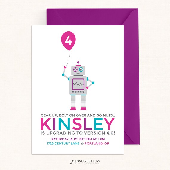 girl robot birthday invitations