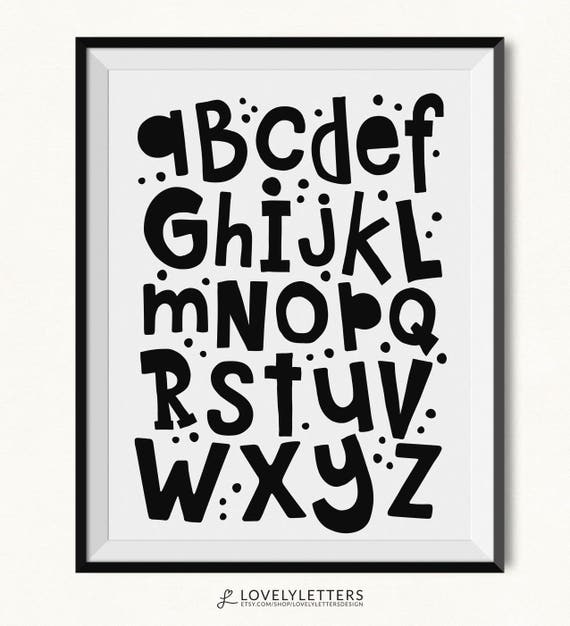 Monochrome Alphabet / Alphabet Print / DIGITAL / Alphabet Printable / Monochrome Print / Quirky ABC Print / ABC Printable / Kids Room Print Il_570xn
