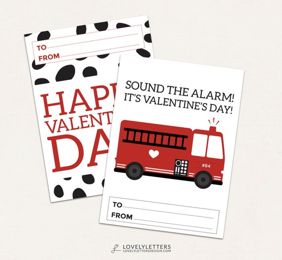 Firetruck Valentine Cards / Boy Valentines Card / DIGITAL / Fireman Valentines / Kids Valentine / Firetruck Valentines / Firetruck Vday Card Il_570xn