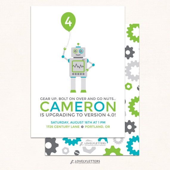 robot birthday invitations robot