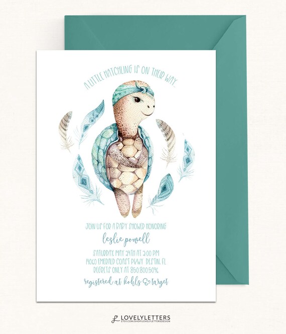 Turtle Shower Invitation Digital Baby Turtle Shower Invitation Digital Baby Watercolor Feather Under The Sea Invite