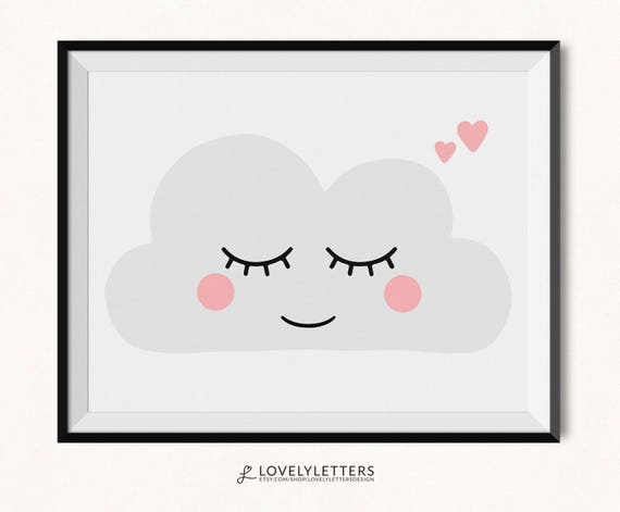 Cloud Print / Cloud Printable / DIGITAL / Smiling Cloud Print / Smiling Cloud Printable / Nursery Printable / Cloud Wall Art / Pink Cloud Il_570xn