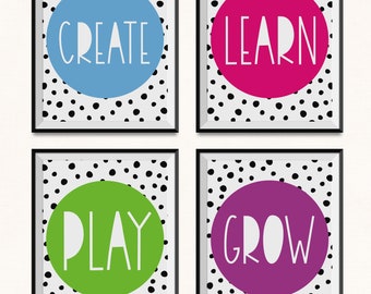 Create Learn Play Grow Classroom Printables / DIGITAL Set of 4 / Classroom Decor / Play Printable / Grow Classroom / Play Learn Create Grow