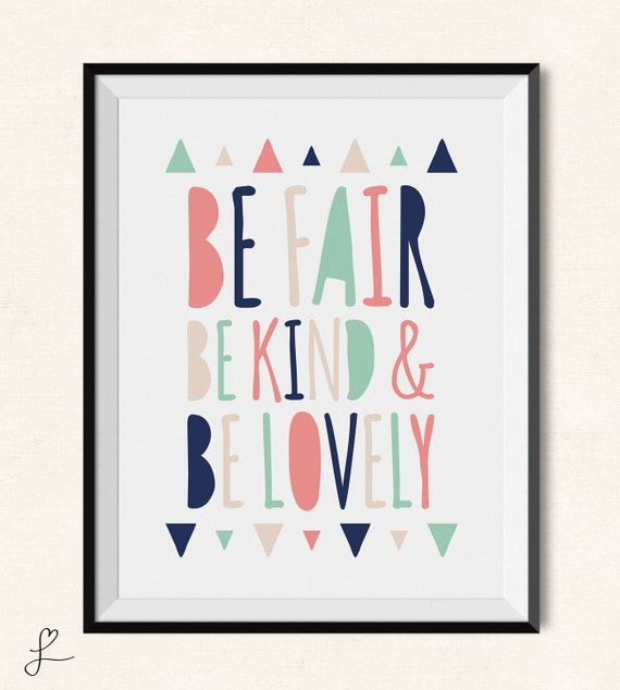 Be Fair, Be Kind, & Be Lovely Nursery Decor Printable / Navy, Coral, and Mint Nursery Decor / Baby Girl Rustic Nursery Art Il_570xn
