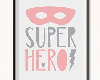 Girl Superhero Printable / Girl Superhero Print / Pink Superhero Printable / Girl Hero Print / Little Girls Print / Little Girls Room Decor