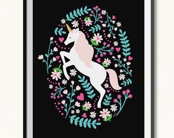 Floral Unicorn Printable / Magical Print / Unicorn Print / Unicorn Wall Art / DIGITAL / Unicorn Decor / Girls Print / Pastel Floral Print