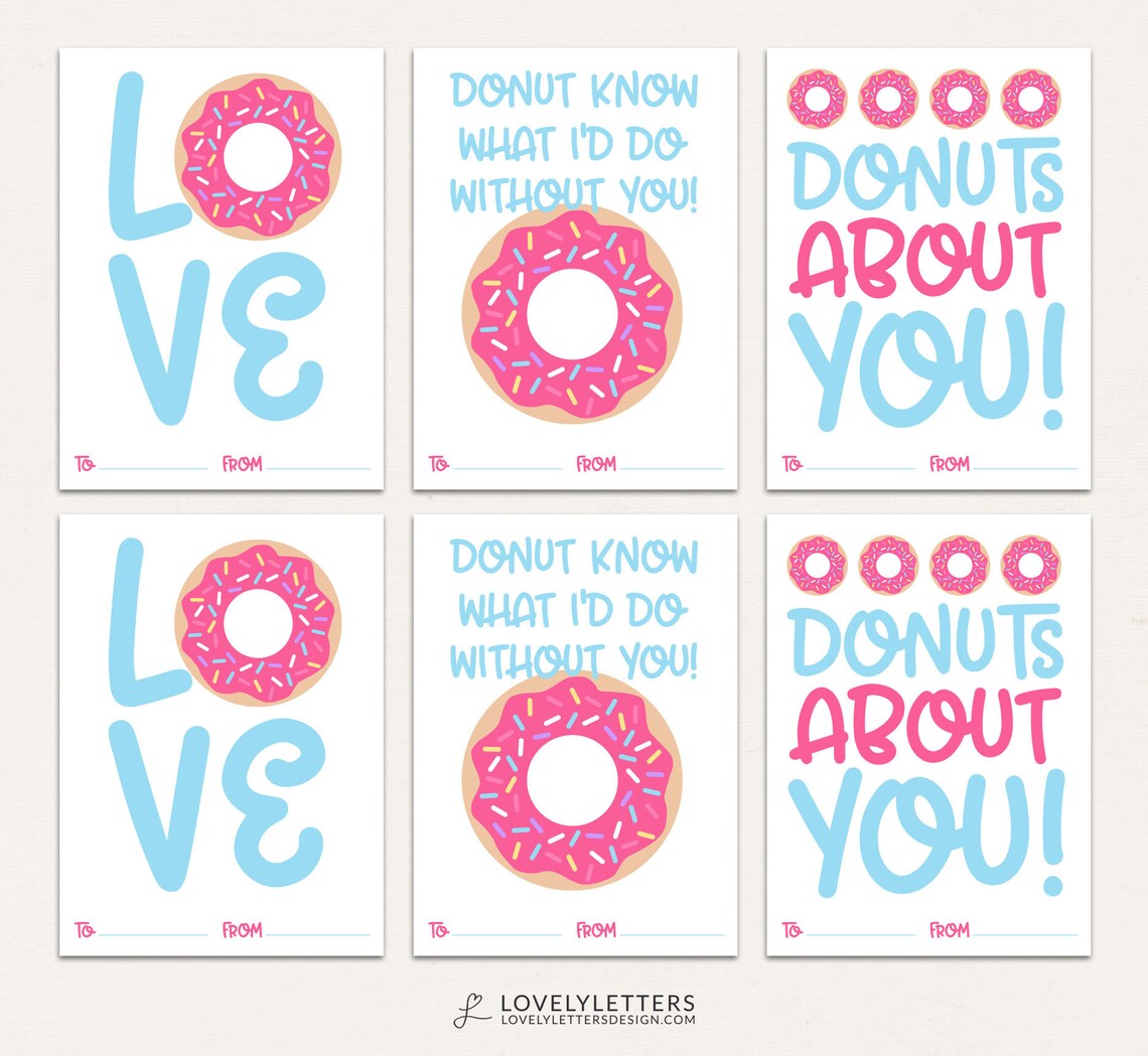 Donut Valentine Cards / Girls Classroom Valentine / DIGITAL / - Etsy
