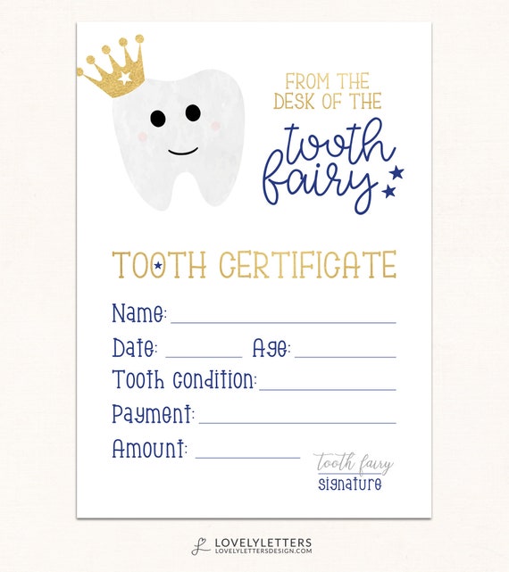 Tooth Fairy Receipt / DIGITAL / Tooth Fairy Certificate / Boys Tooth Fairy Print / Certificate from Tooth Fairy | Tooth Fairy Printable Il_570xn