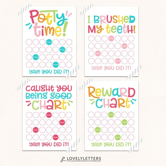 Kids Printable Charts / DIGITAL / Girls Reward Chart / Girls Brushing Teeth Chart / Girls Potty Chart / Kids Reward Chart / Reward Printable Il_570xn