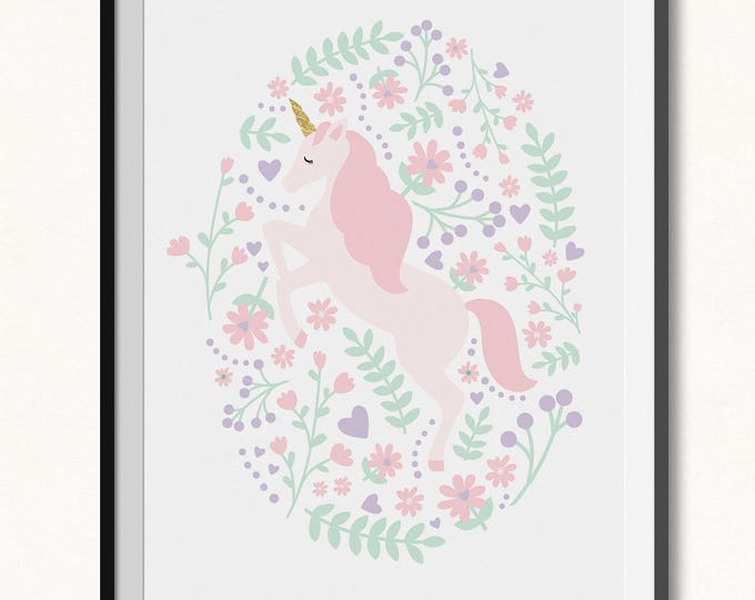 Floral Unicorn Print / Magical Print / Unicorn Printable / Unicorn ...