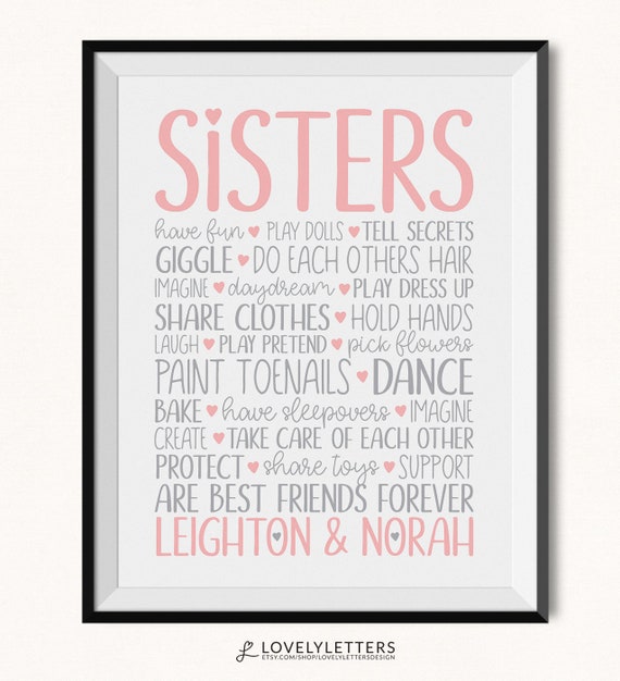 Best Friends Sister Wall Art Sisters Digital Art Print Sisters