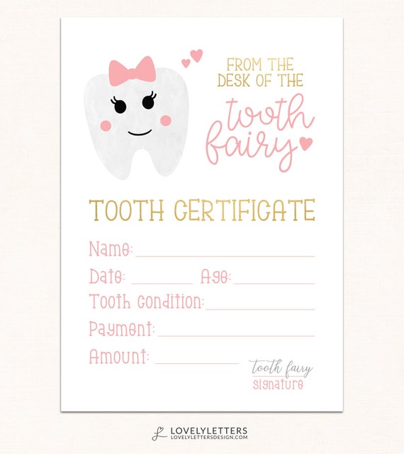 Tooth Fairy Certificate Digital Tooth Fairy Printable Etsy