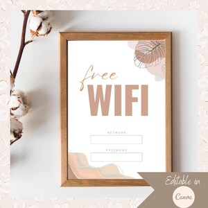 Minimal Wifi Password Sign Printable, Neutral Wifi Sign, Airbnb Wifi Sign, Editable Wifi Sign Template, Neutral Airbnb, Instant Download