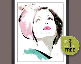 Fashion Painting, Fashion Print, Fashion Illustration, Fashion Portrait, Woman in Fur Hat, Vogue print, Vogue Beauty, Vogue Painting, 3241