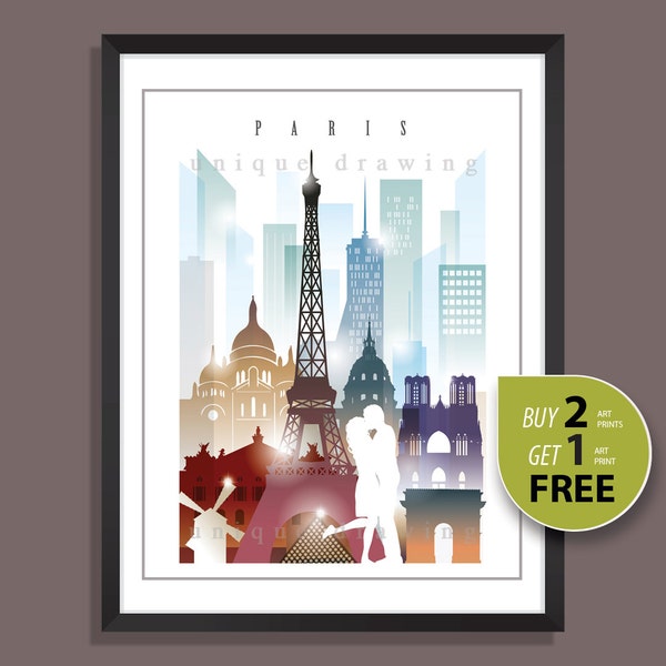 Paris, City of Paris, Paris skyline, Paris landmarks, Paris city icons, Paris poster, Paris painting, Paris prints, wall deco art, 4114