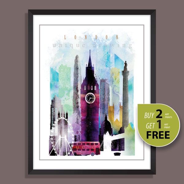 London, London skyline, London poster, Lodon prints, Londen city icons, London landmarks, London travel landmark, Wall art, wall decor, 4106