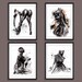 Woman with Black Latex Catsuit, BDSM Art. Mature Fetish Art Print, Bondage Girl Wearing Rubber Mask and High Heels, Set of 4 prints, 3256 