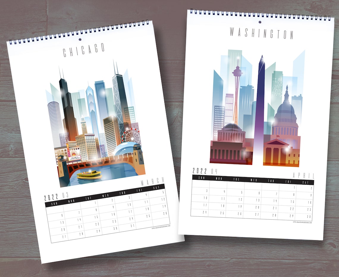 2022 City Skyline Calendar 2022 Calendar 2022 Monthly Etsy
