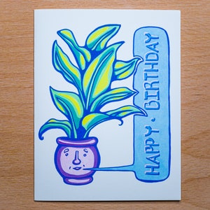 Cartão de planta de casa de feliz aniversário