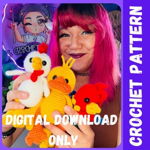 Baby Duck Crochet Pattern with Chicken and Rooster Mods DIGITAL DOWNLOAD
