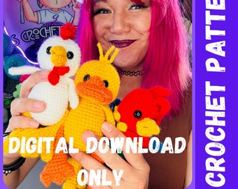 Baby Duck Crochet Pattern with Chicken and Rooster Mods DIGITAL DOWNLOAD