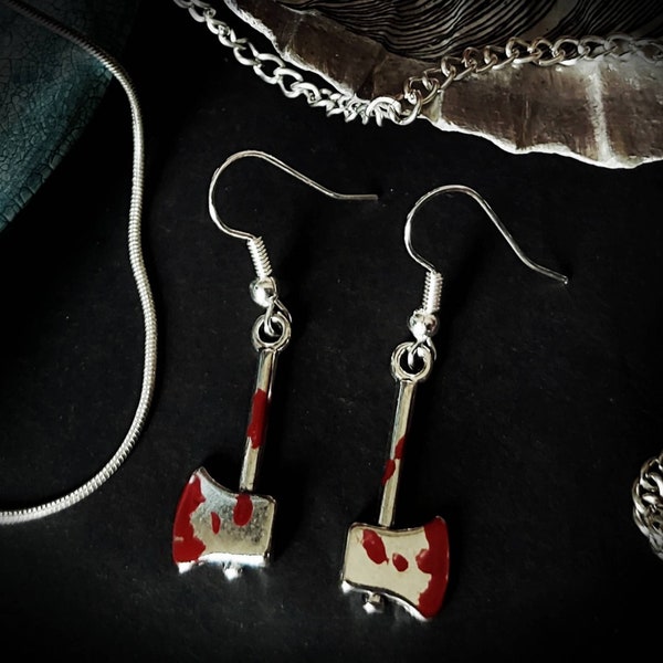 Creepy Bloodied Axe Earrings Zombie Apocalypse Jewellery | Horror Earrings | Viking Gift
