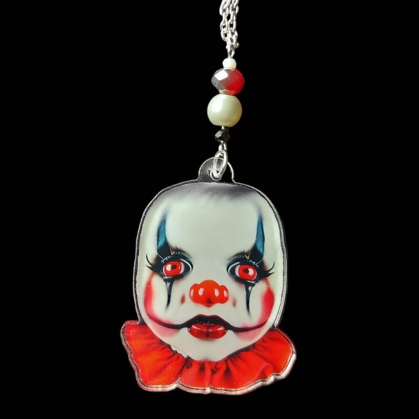 Collier de poupée clown effrayant / Bijoux d'horreur / Pendentif gothique de poupée gothique