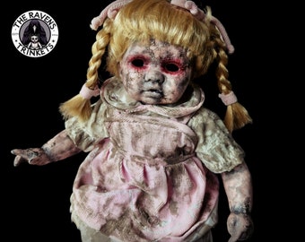 Creepy Doll Horror Decor Halloween Gothic Gift for her / Ooak Doll Oddities /  Porcelain Vintage Art Doll