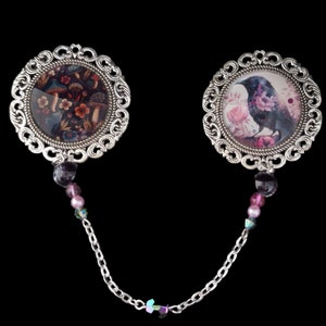 Creepy Raven Toadstool Double Brooch / Cardigan Clip Creepy Jewellery Gothic Jewellery / Goth Gift