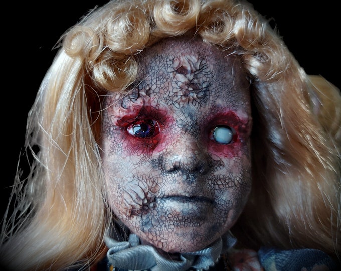 Creepy Doll Gothic Horror Decor Halloween Gift for her / Ooak Art Doll Oddities /  Porcelain Vintage Doll