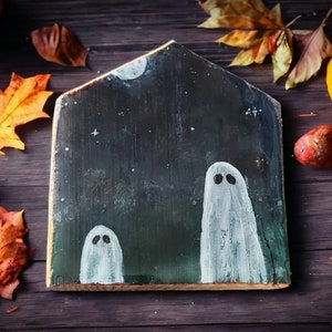 Ghost Painting Spooky Art Wooden Halloween Decor / Gothic Gift