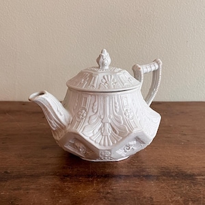 Small Stoneware Teapot With Relief Molded Decoration, Wedgwood Etruria Model No. 153, English c. 1840