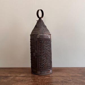 Pierced Sheet Iron Candle Lantern, American, 19th Century
