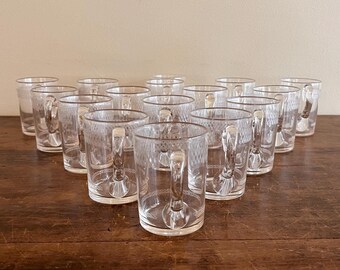 Twelve Needle Etched Punch Cups Or Mugs With Applied Handles, Early 20th Century