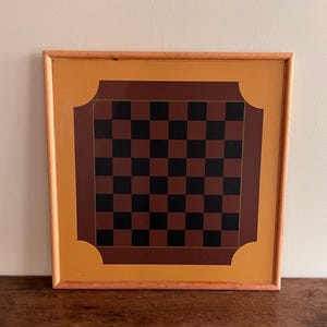 19th Century Style Painted Game Board, Maroon And Black On Ochre Ground, 20th Century