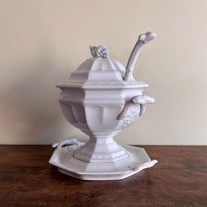 White Ironstone Soup Tureen Together With Underplate And Ladle, Jacob Furnival, Mid 19th Century