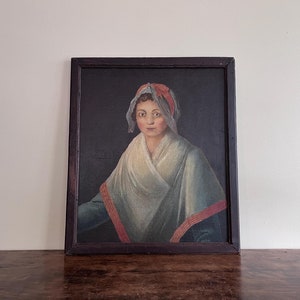 Folk Portrait Of A Lady In A Lace Cap And Shawl, Oil On Canvas, Continental European, Late 19th Century