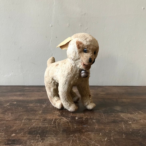 Stuffed Mohair Toy Lamb With Bell, Japanese, c. 1950s