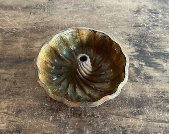 Redware Mold, Mottled Orange And Green Glaze, American, Mid To Late 19th Century