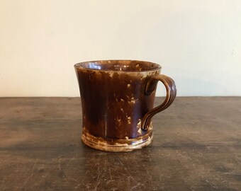 Rockingham Glazed Yellow Ware Mug With Applied Handle, American, Mid To Late 19th Century