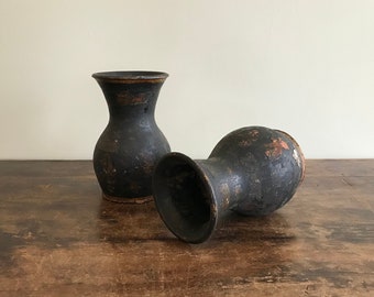 Pair Baluster Form Redware Garniture Vases With Decoupage Decoration, Solomon Miller, Gettysburg, Pennsylvania c. 1880