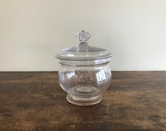 Free Blown Sugar Bowl With Trapped Air Bubble Finial, Colorless Lead Glass, Early To Mid 19th Century