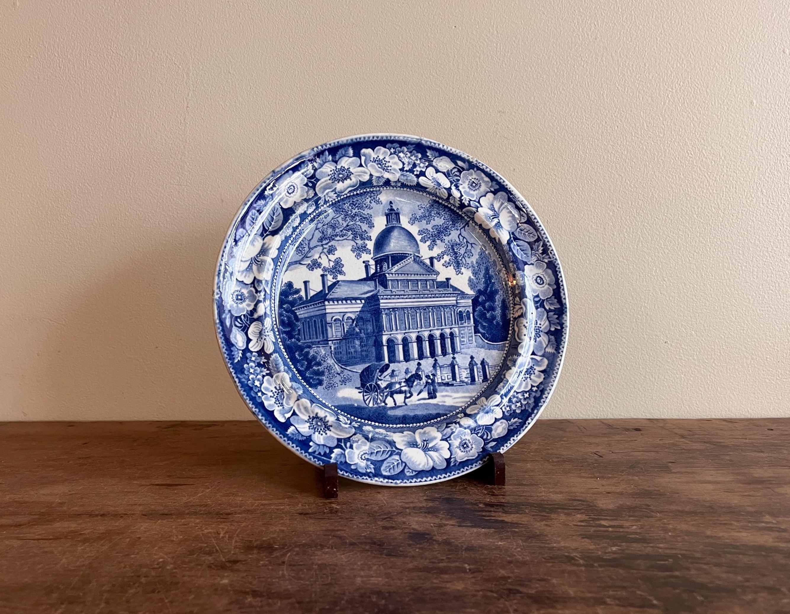 Blue Transfer Printed Pearlware Plate, Boston State House, Attributed To Enoch Wood, c. 1820