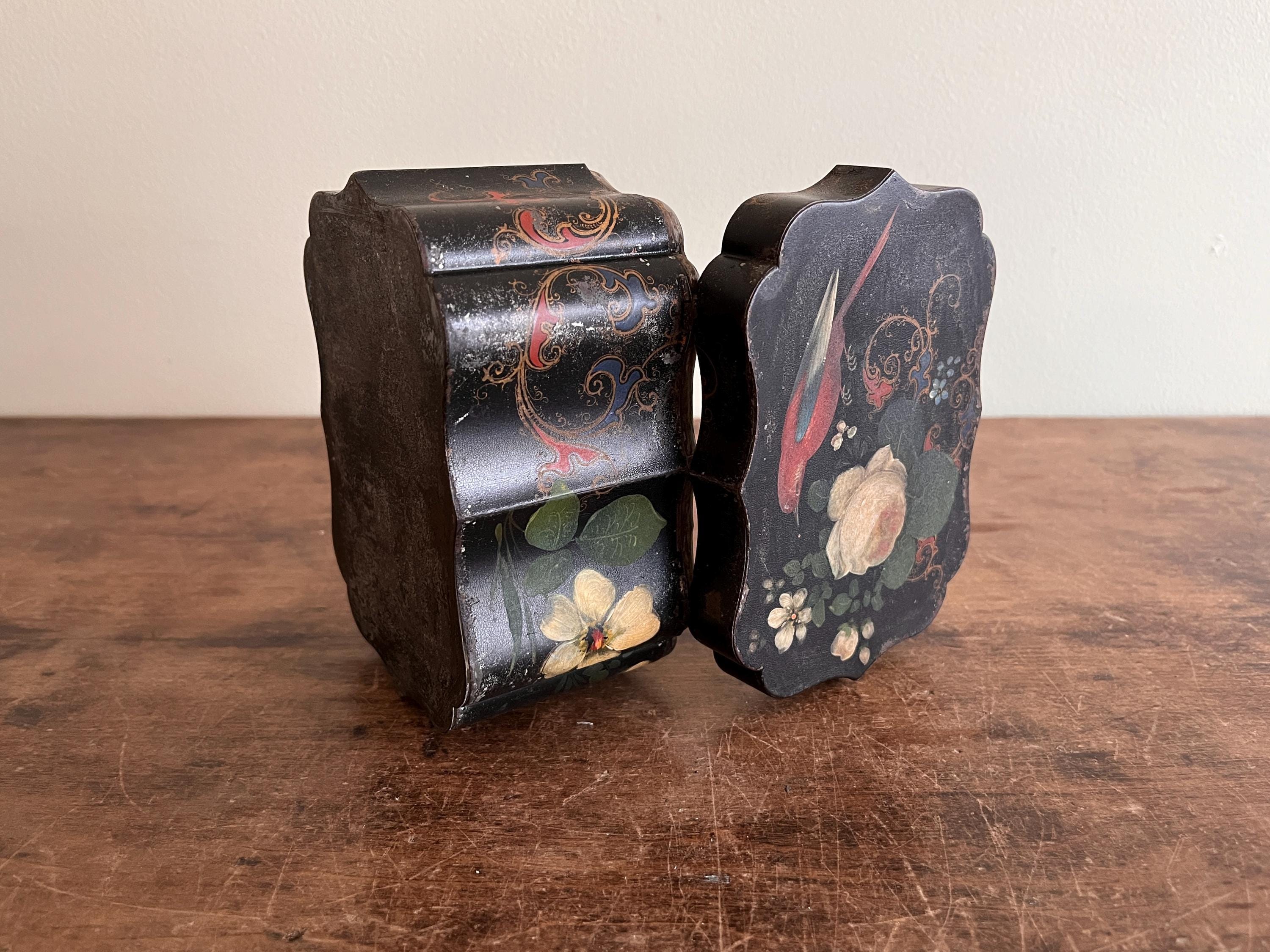 Japanned Tole Box, Original Bird and Flower Decoration
