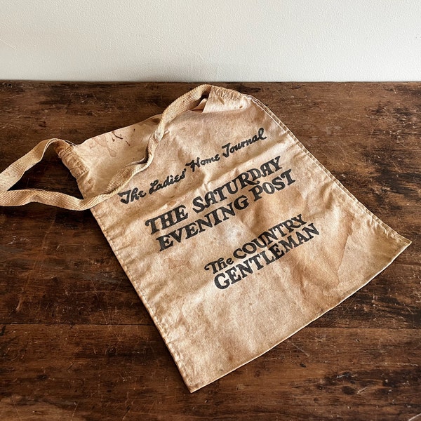 Curtis Publishing Newsboy Bag, Ladies Home Journal, Saturday Evening Post, And Country Gentleman, Printed Canvas, c. 1920s