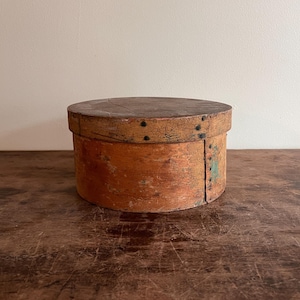 Round Bentwood Pantry Box, Old Ochre Paint Over Earlier Green, American, Mid To Late 19th Century
