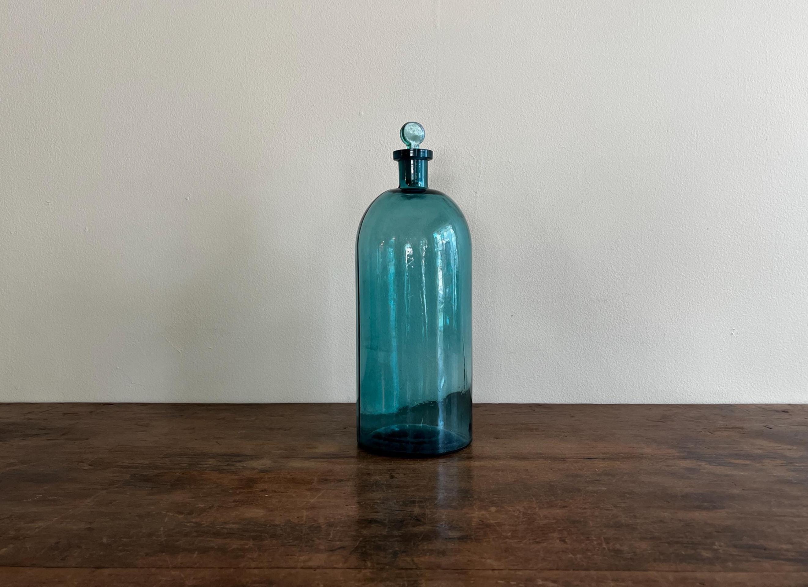 Blue Green Glass Vintage Bottle - Etsy